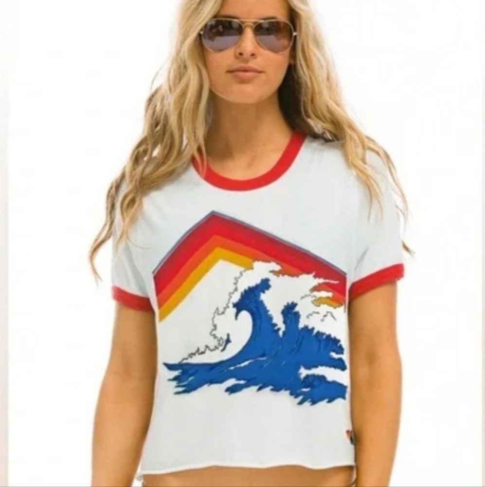 RARE Aviator Nation Mountain Wave Ringer Tee